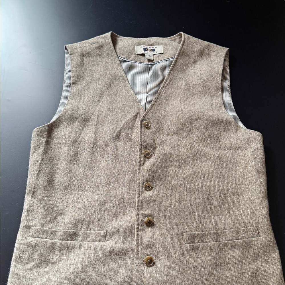 Joseph Abboud Tan Heathered Tweed Vest with Striped Lining